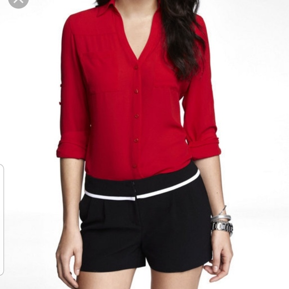 Express Tops - Express Red Portofino button up down blouse